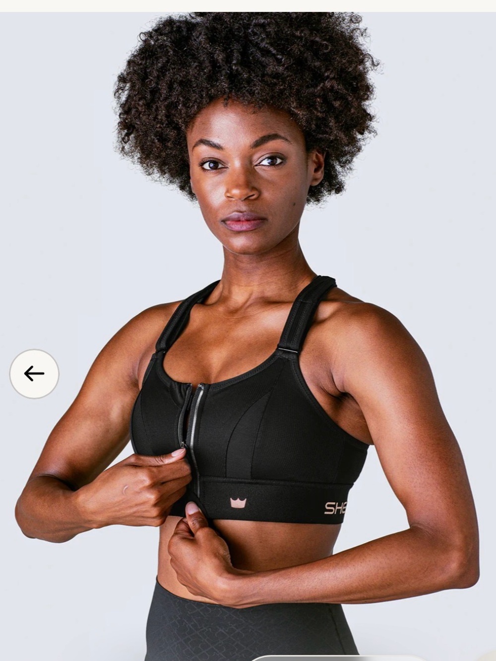 SHEFIT 3 Luxe Black Sports Bra Zip Front Adjustable Moisture Wicking
